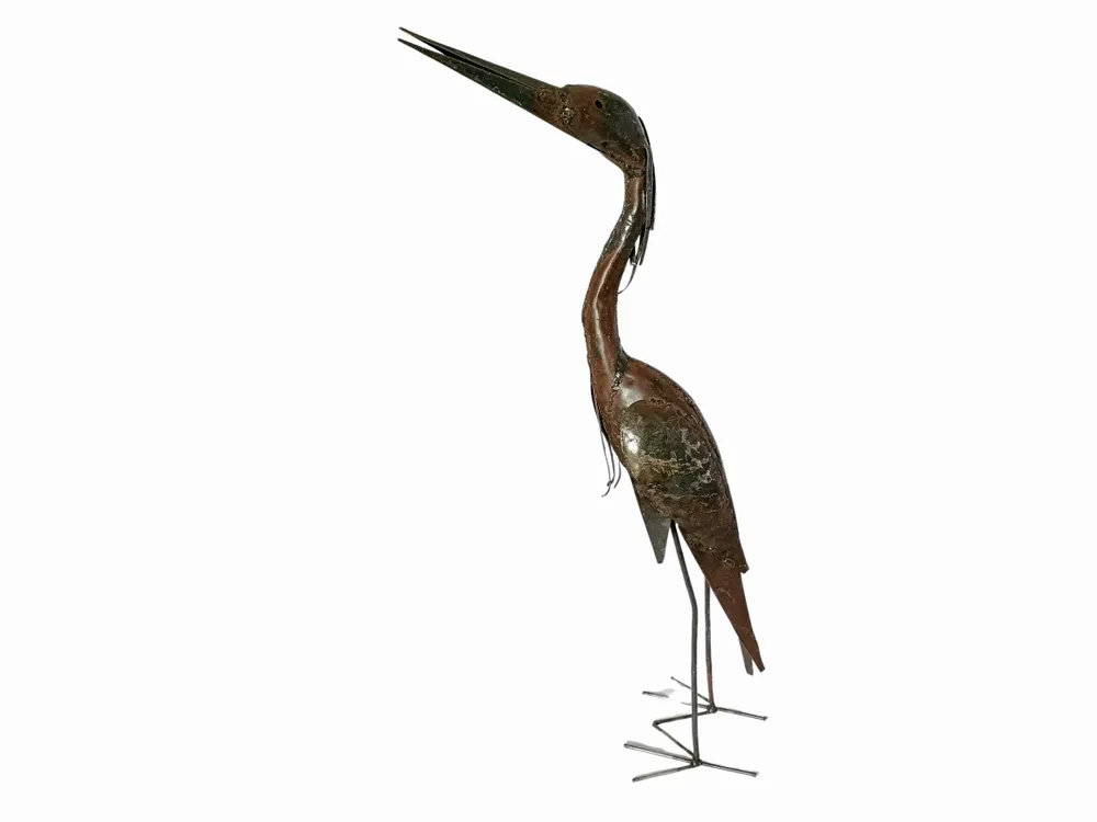 Outdoor decorative accessories - Recycled Metal Sculpture Heron Straight Neck 70cm - TERRE SAUVAGE