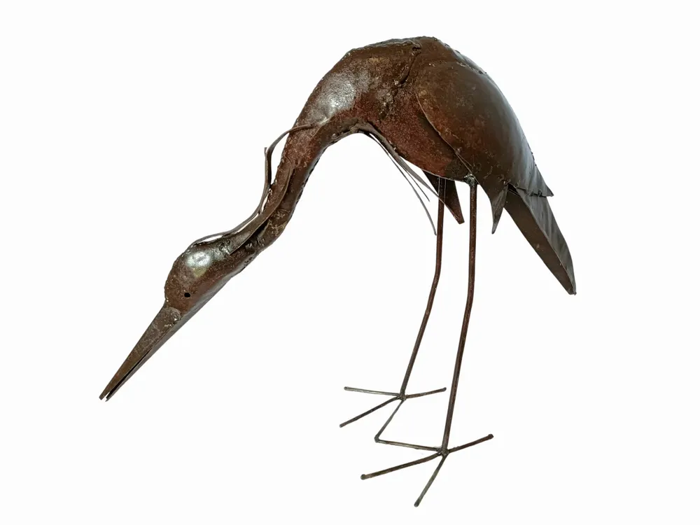Outdoor decorative accessories - Recycled Metal Sculpture Heron Low Head 45cm - TERRE SAUVAGE