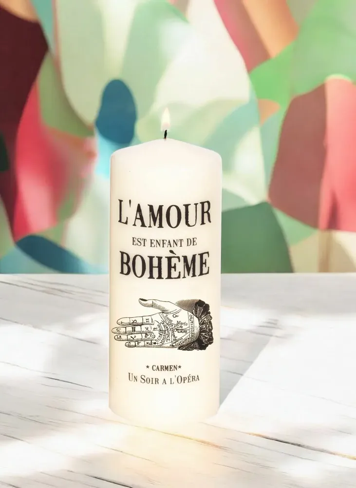 Objets de décoration - CIERGE TATOUÉ - BOUGIE PILIER CARMEN - UN SOIR A L'OPERA