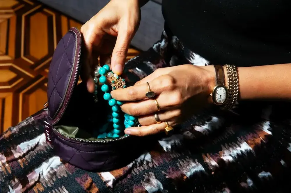 Bijoux - Sac à bijoux rond zippé violet matelassé et olive - LIPP