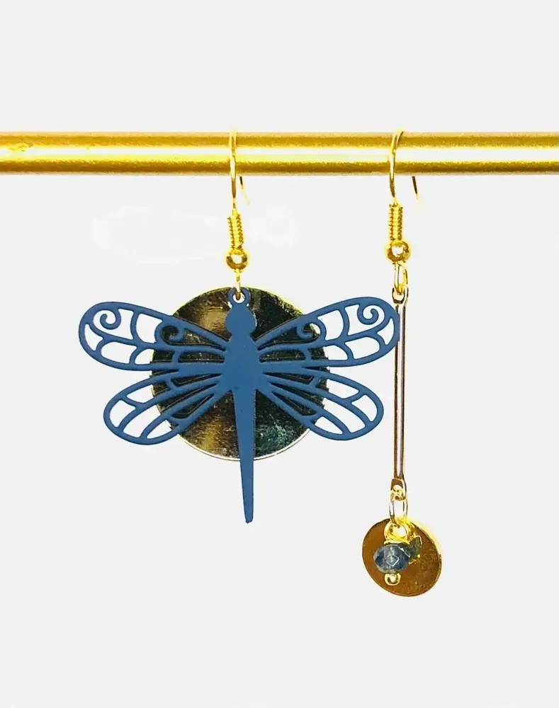 Gifts - Bahamas earrings - stainless steel and asymmetric dragonfly - LILIBELLULE
