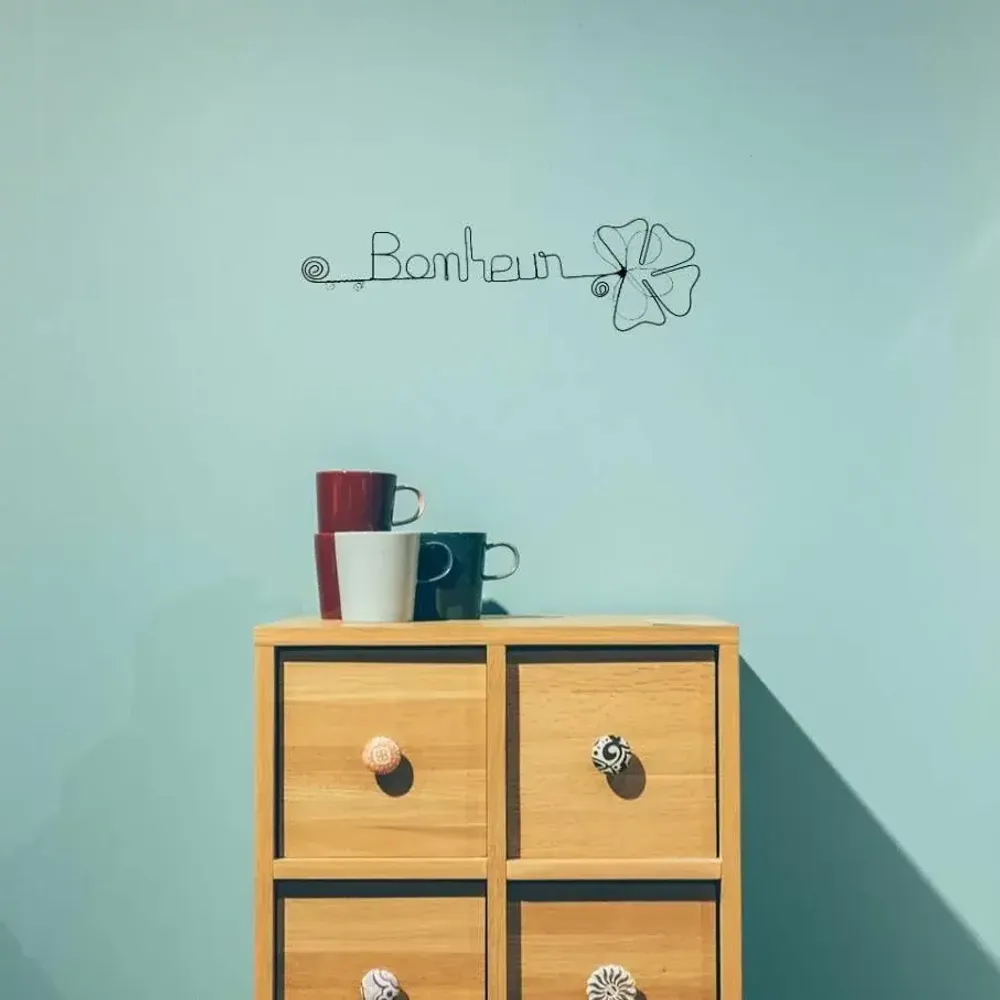 Autres décorations murales - Fleur de Trèfle - "Bonheur" - Décoration murale fil de fer - BIJOUX DE MUR