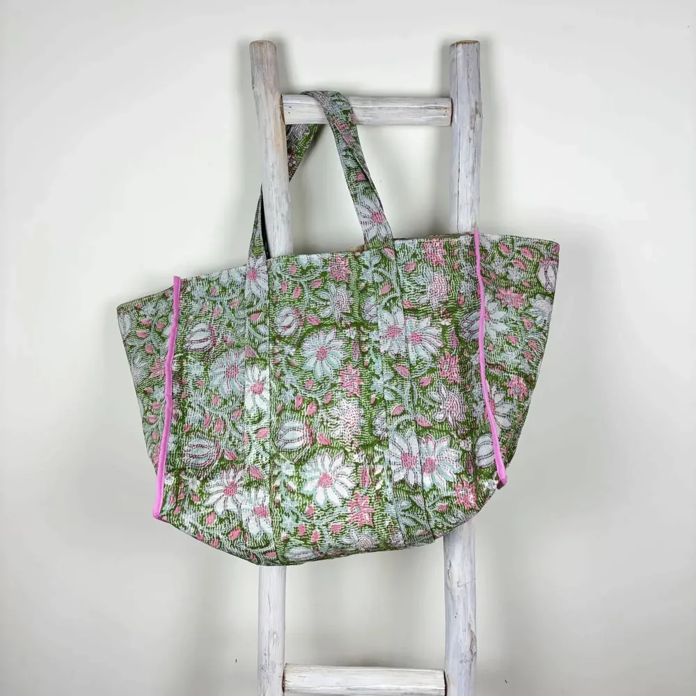 Bags and totes - Amalfi large shopping bag in blockprinted kantha - one-of-a-kind - MAISON LILO