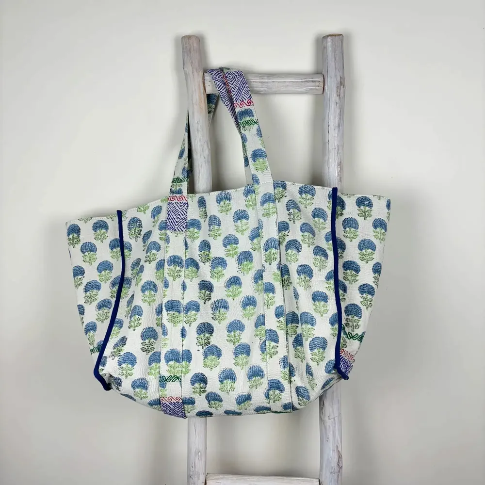 Bags and totes - Amalfi large shopping bag in blockprinted kantha - one-of-a-kind - MAISON LILO