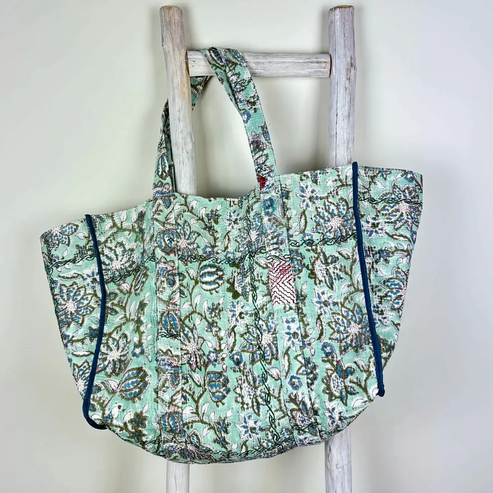 Bags and totes - Amalfi large shopping bag in blockprinted kantha - one-of-a-kind - MAISON LILO
