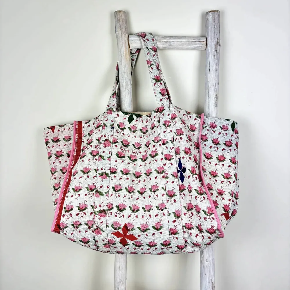 Bags and totes - Amalfi large shopping bag in blockprinted kantha - one-of-a-kind - MAISON LILO