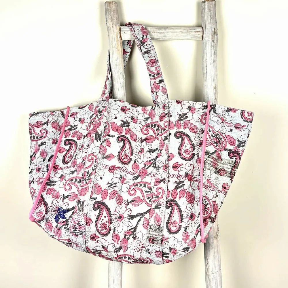 Bags and totes - Amalfi large shopping bag in blockprinted kantha - one-of-a-kind - MAISON LILO