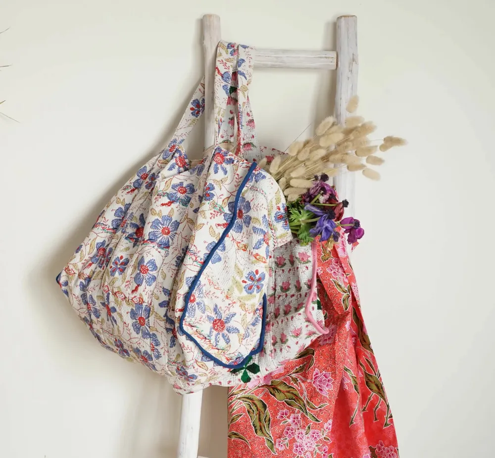 Bags and totes - Amalfi large shopping bag in blockprinted kantha - one-of-a-kind - MAISON LILO