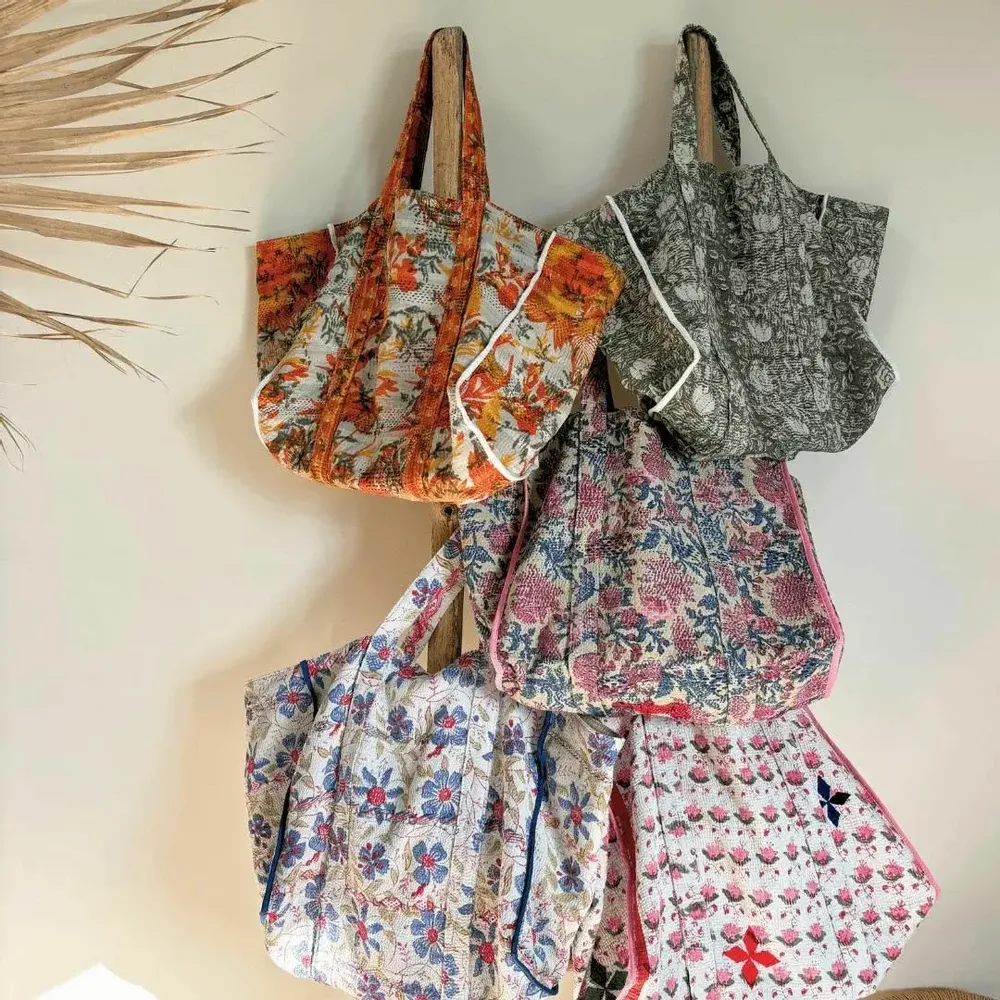 Bags and totes - Amalfi large shopping bag in blockprinted kantha - one-of-a-kind - MAISON LILO