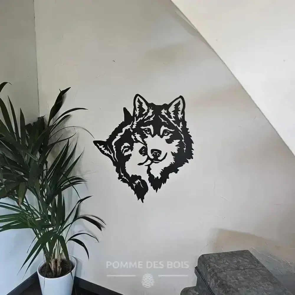 Paintings - Painting - Husky Wolf Couple - POMME DES BOIS