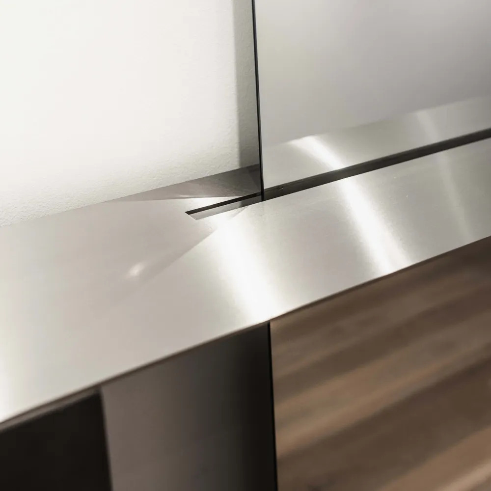 Countertops - Stainless Steel Sideboard with integrated Mirror and Bench - CASE STUDIOS