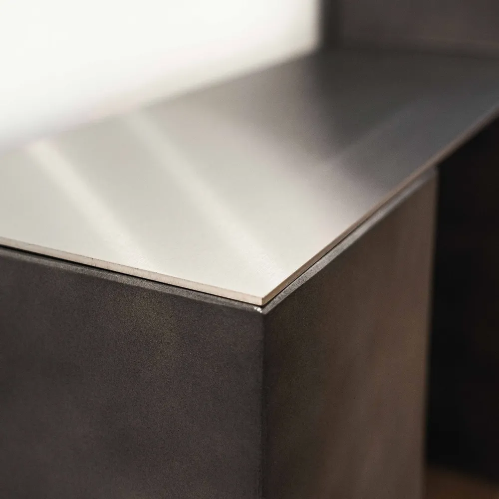 Countertops - Stainless Steel Sideboard with integrated Mirror and Bench - CASE STUDIOS