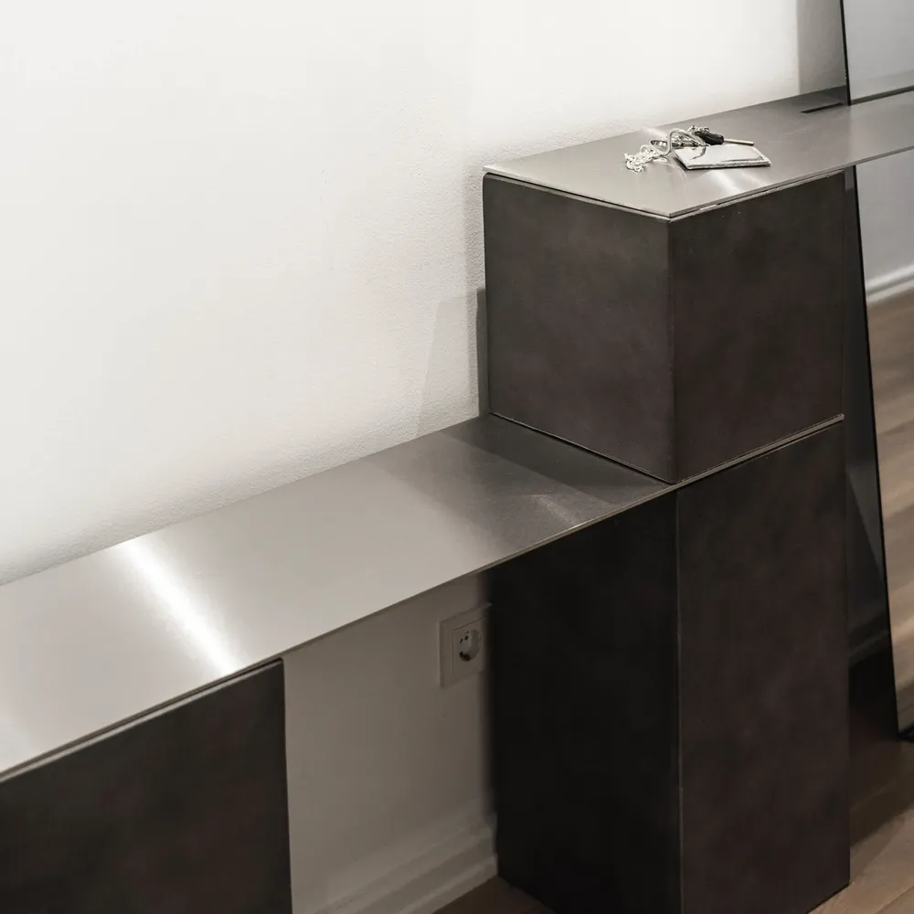 Countertops - Stainless Steel Sideboard with integrated Mirror and Bench - CASE STUDIOS