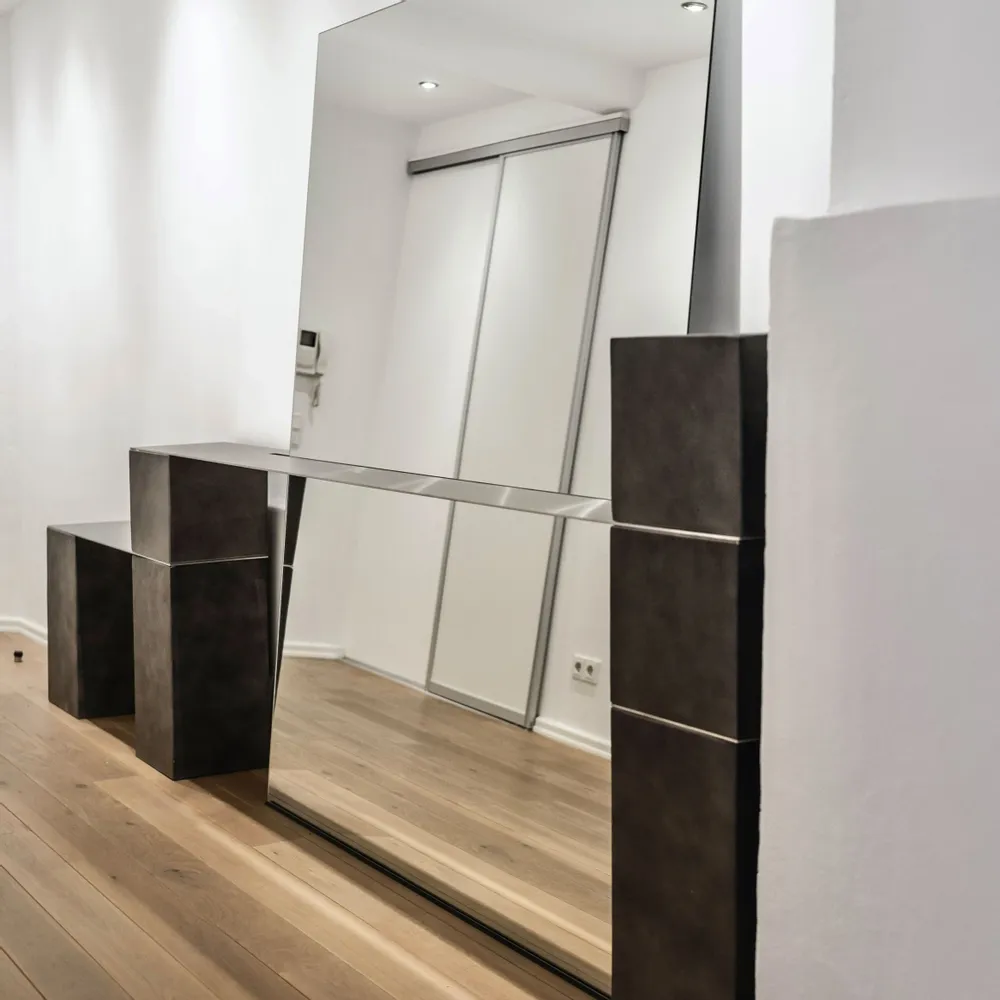 Countertops - Stainless Steel Sideboard with integrated Mirror and Bench - CASE STUDIOS