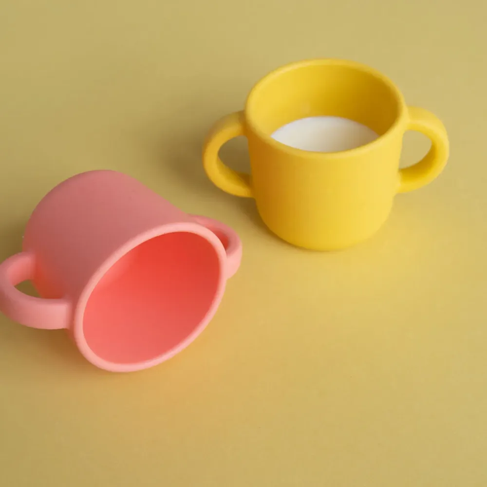 Children's mealtime - Silicone Cup with handles - 2 Pack Coral / Mimosa - EKOBO