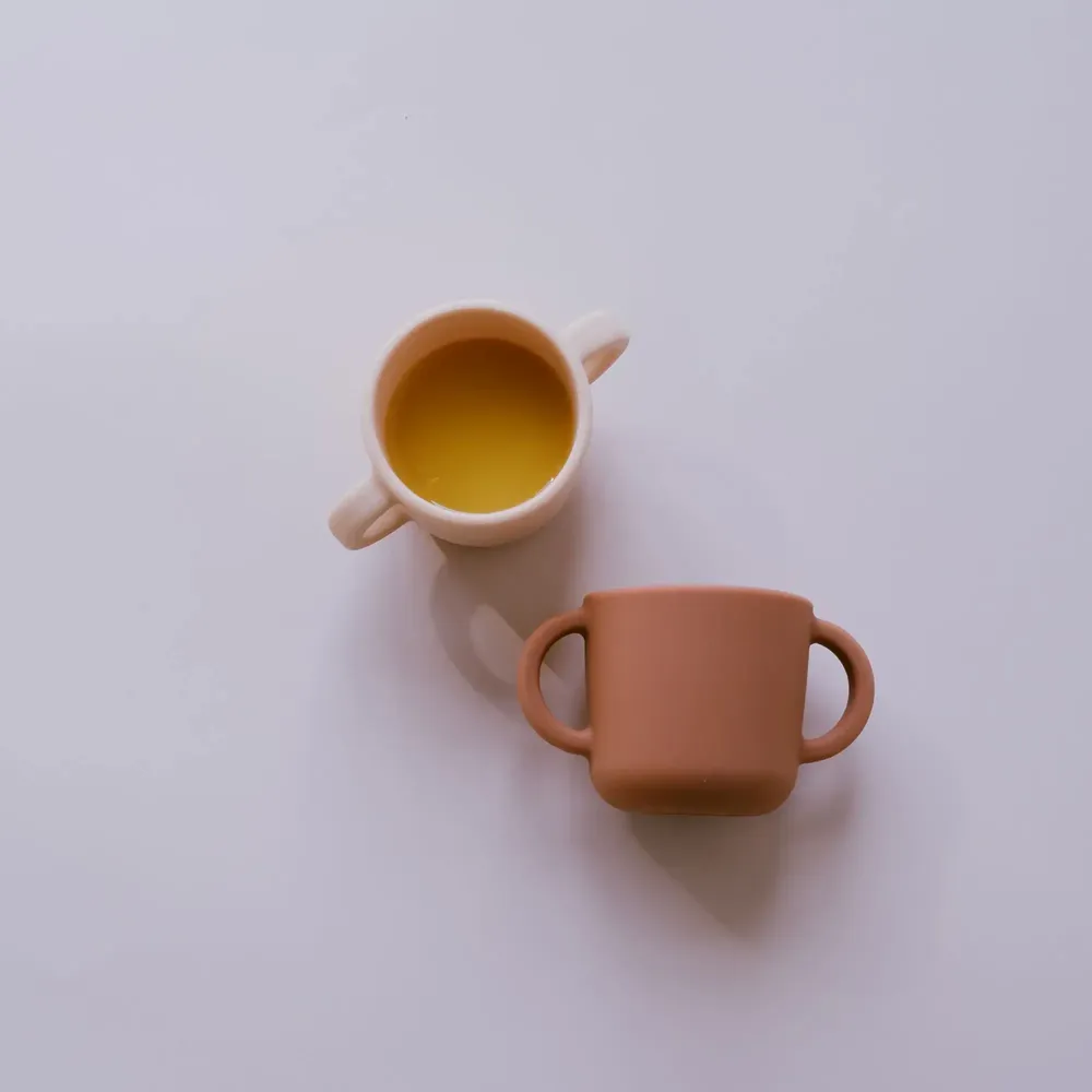 Children's mealtime - Silicone Cup with handles - 2 Pack Blush/ Terracotta - EKOBO