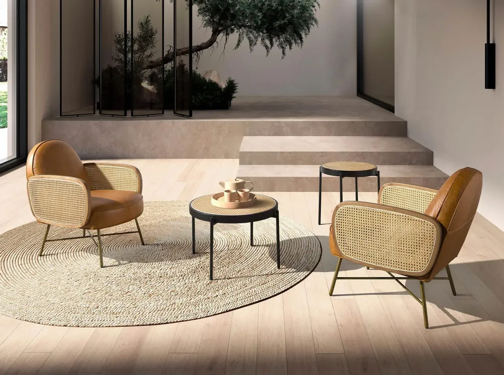 Tables basses - Table d'angle ronde en rotin - ANGEL CERDÁ