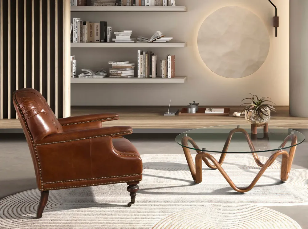 Coffee tables - Round tempered glass and walnut round coffee table - ANGEL CERDÁ