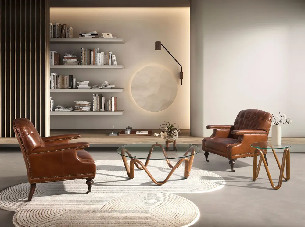 Coffee tables - Round tempered glass and walnut round coffee table - ANGEL CERDÁ