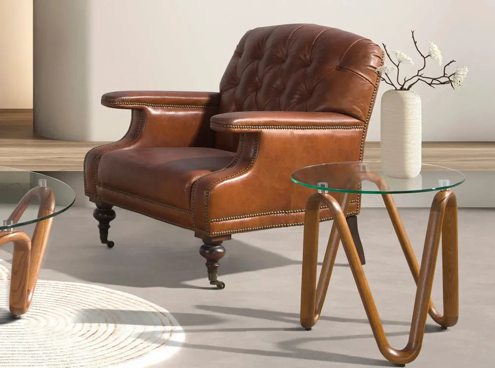 Tables basses - Table d'angle ronde en verre trempé et noyer - ANGEL CERDÁ