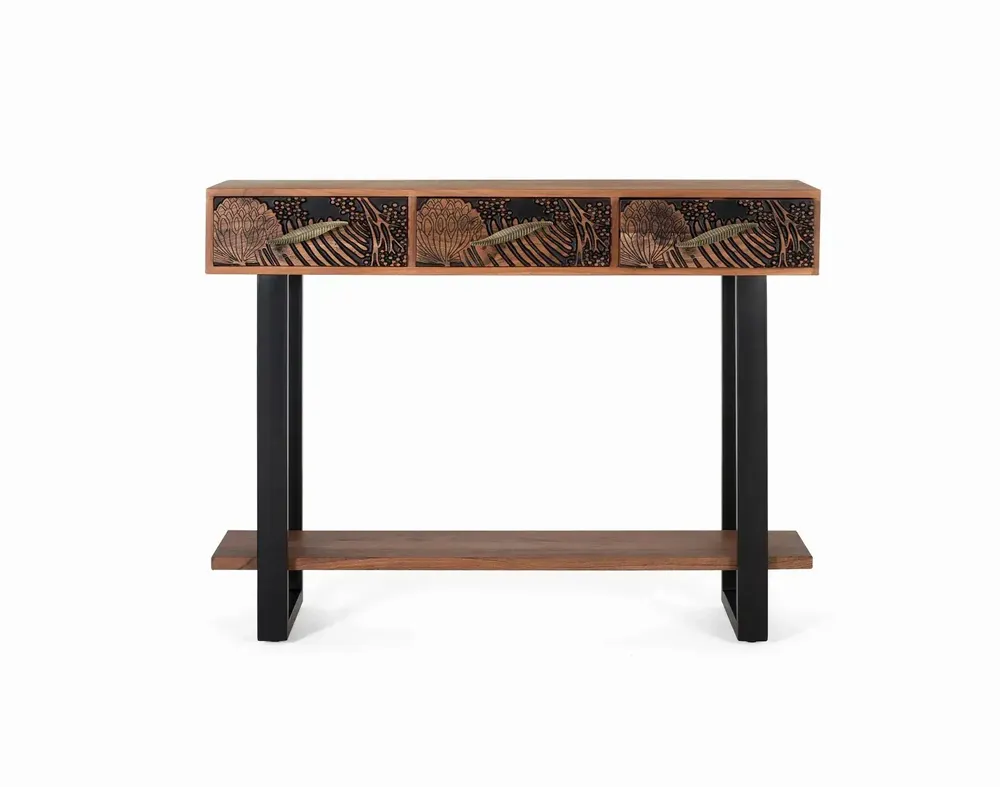 Console table - Natural dyed acacia wood and metal console - GINER Y COLOMER