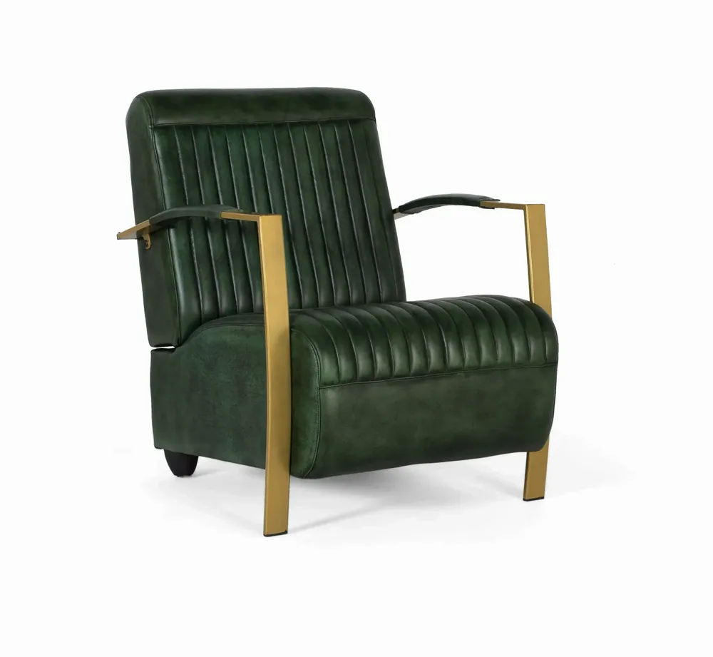 Armchairs - Armchair covered in natural leather with gold metal structure - GINER Y COLOMER