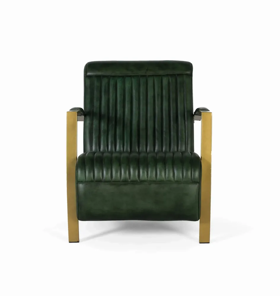 Armchairs - Armchair covered in natural leather with gold metal structure - GINER Y COLOMER