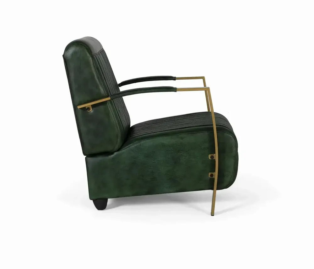 Armchairs - Armchair covered in natural leather with gold metal structure - GINER Y COLOMER