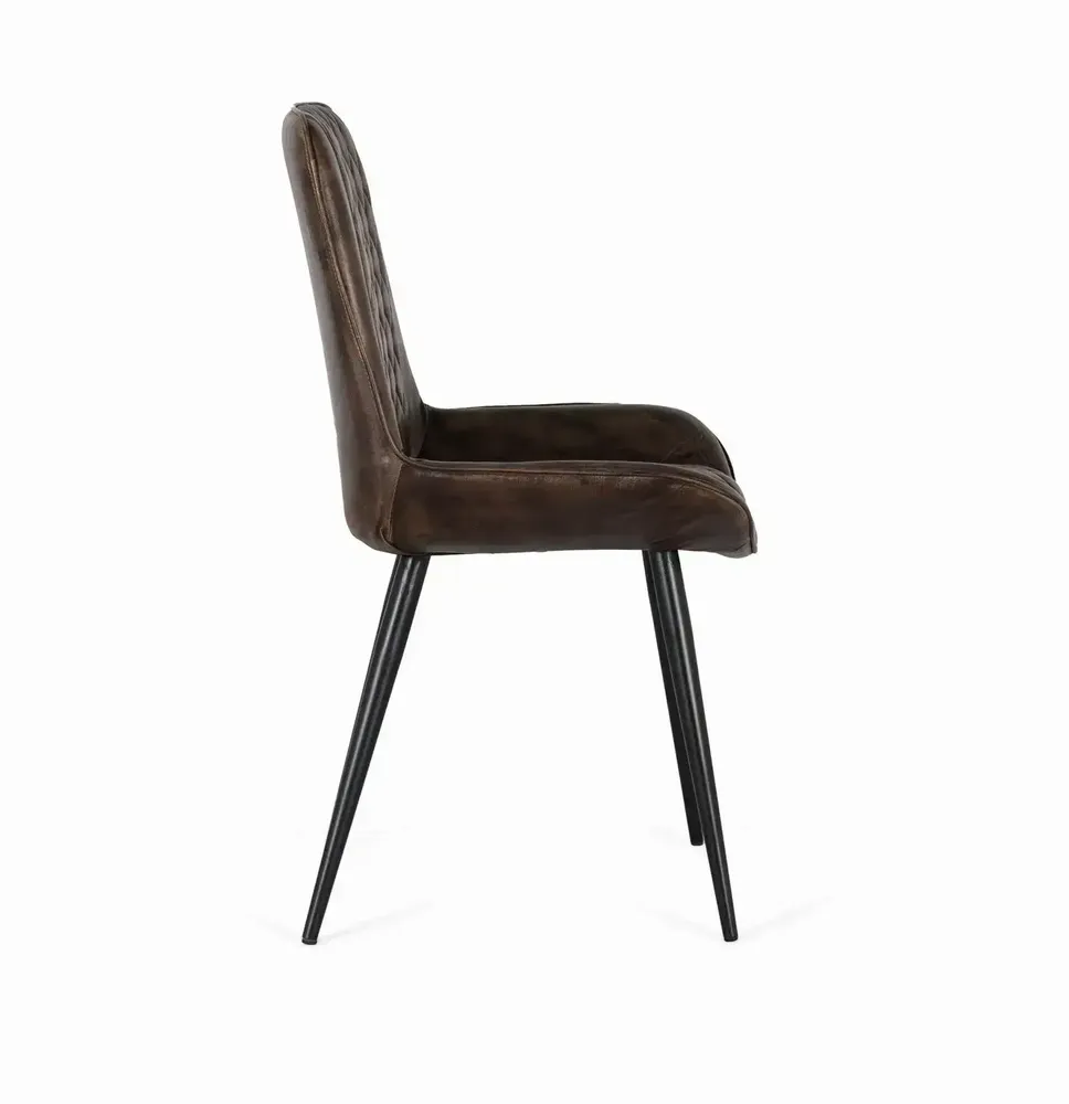 Chaises - Chaise rembourrée en cuir gris cendré - GINER Y COLOMER