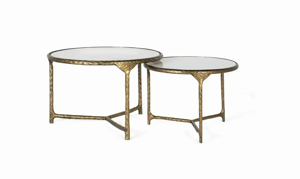 Tables basses - Lot de 2 tables basses rondes dorées et blanches - GINER Y COLOMER