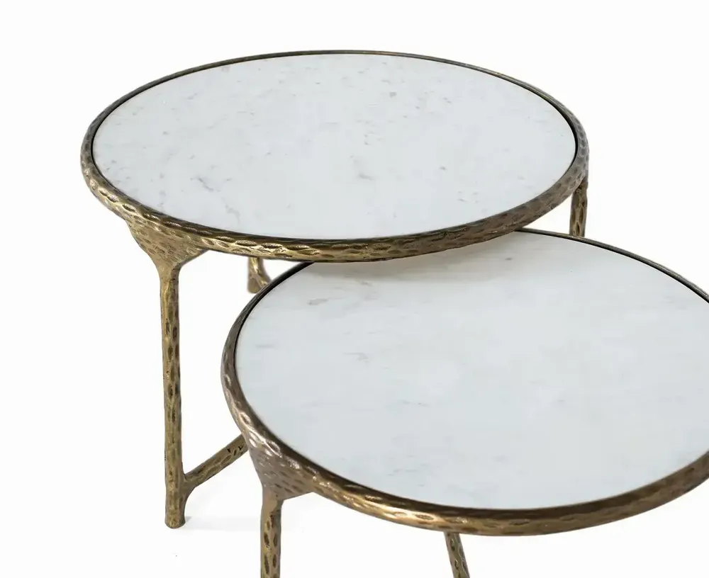 Tables basses - Lot de 2 tables basses rondes dorées et blanches - GINER Y COLOMER