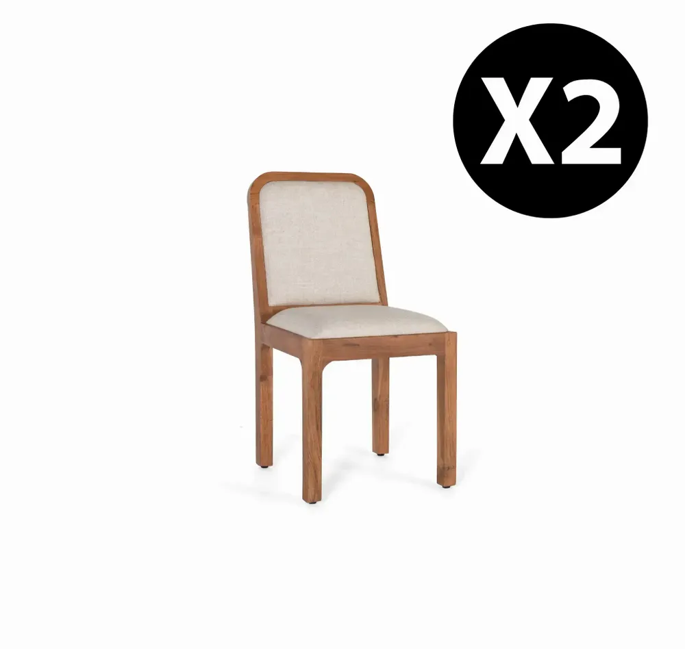 Chairs - Set of 2 chairs in acacia wood and beige fabric - GINER Y COLOMER