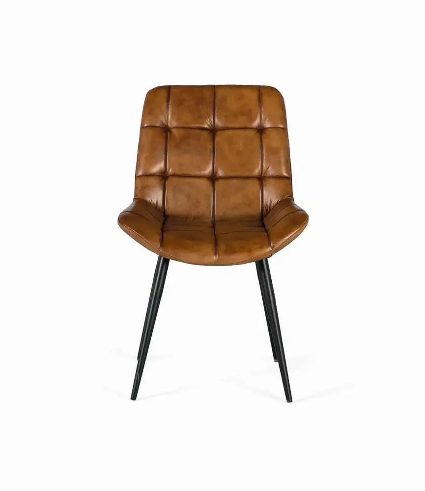 Chaises - Chaise de salle à manger tapissée en cuir naturel marron - GINER Y COLOMER