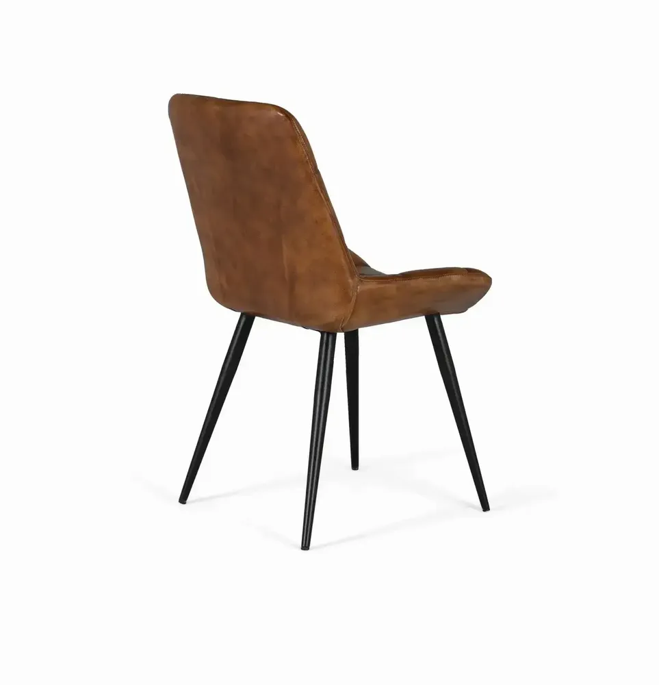 Chaises - Chaise de salle à manger tapissée en cuir naturel marron - GINER Y COLOMER