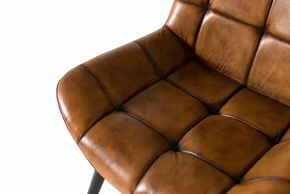 Chaises - Chaise de salle à manger tapissée en cuir naturel marron - GINER Y COLOMER