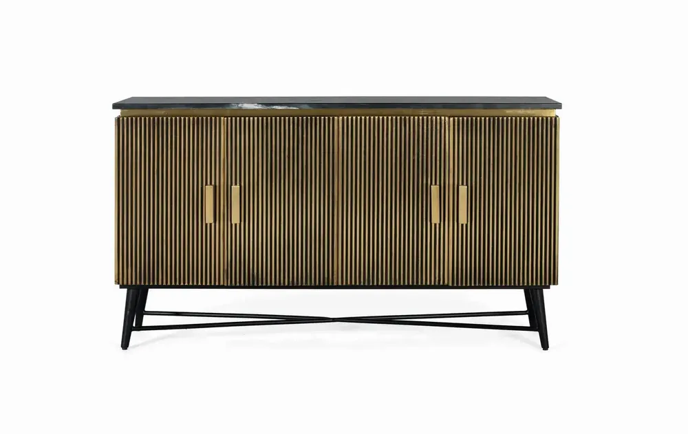Sideboards - Sideboard with 4 wooden doors covered in bronze and marble top - GINER Y COLOMER