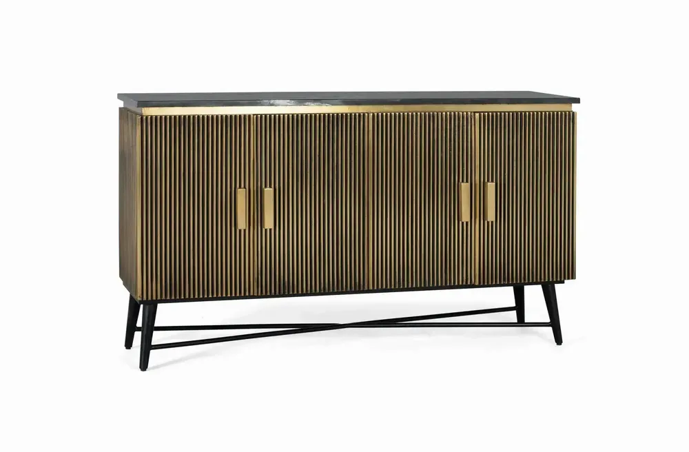 Sideboards - Sideboard with 4 wooden doors covered in bronze and marble top - GINER Y COLOMER