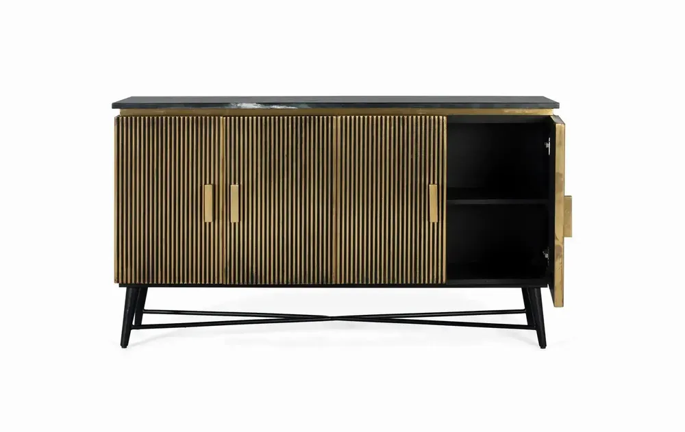 Sideboards - Sideboard with 4 wooden doors covered in bronze and marble top - GINER Y COLOMER