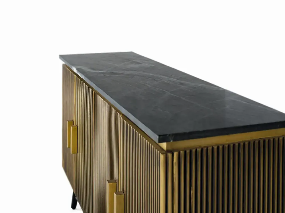 Sideboards - Sideboard with 4 wooden doors covered in bronze and marble top - GINER Y COLOMER