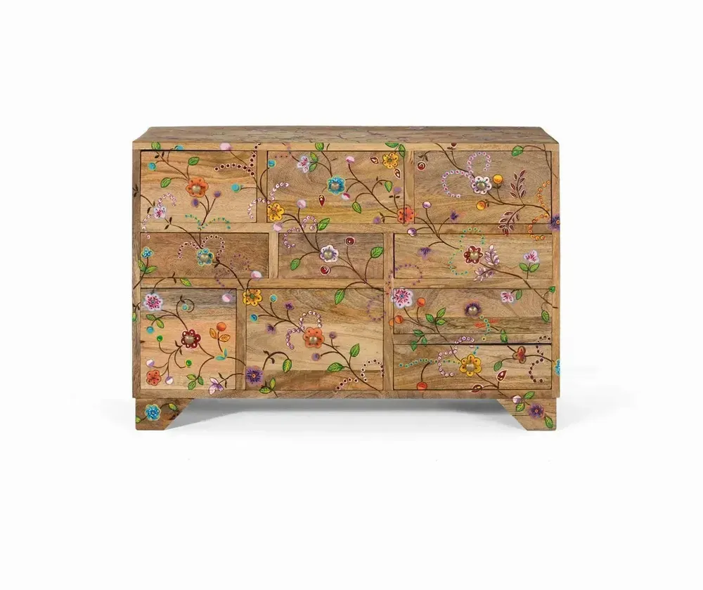 Chests of drawers - Chest of drawers with 10 hand-carved drawers in mango wood - GINER Y COLOMER