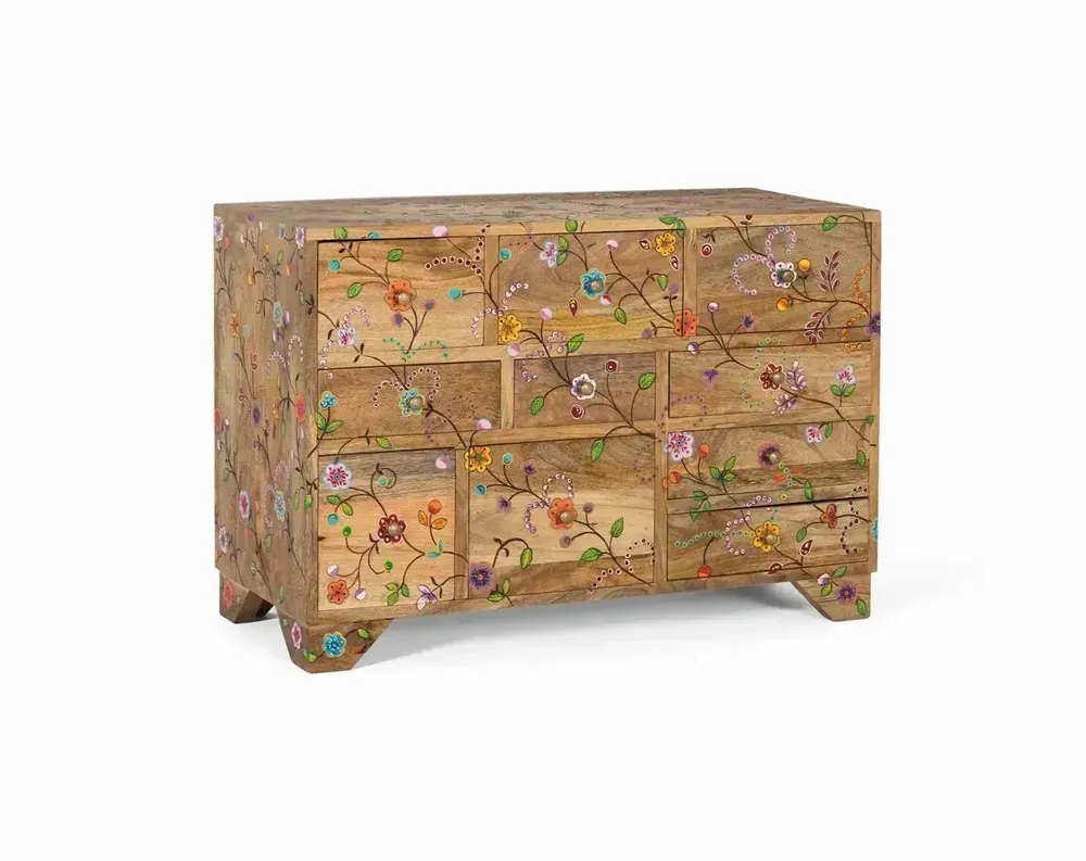 Chests of drawers - Chest of drawers with 10 hand-carved drawers in mango wood - GINER Y COLOMER