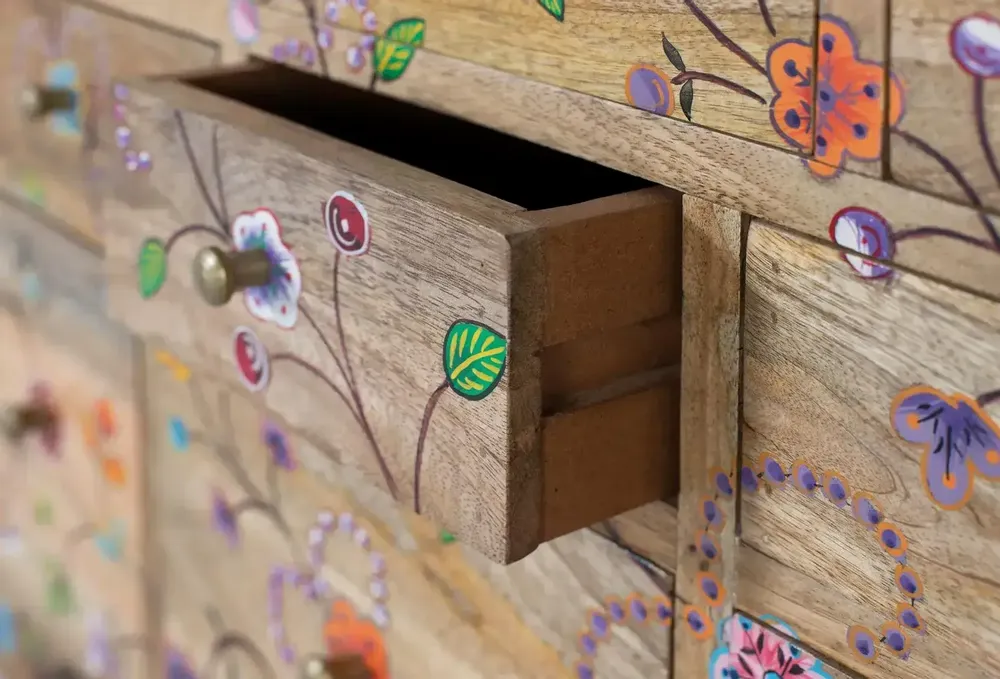 Chests of drawers - Chest of drawers with 10 hand-carved drawers in mango wood - GINER Y COLOMER