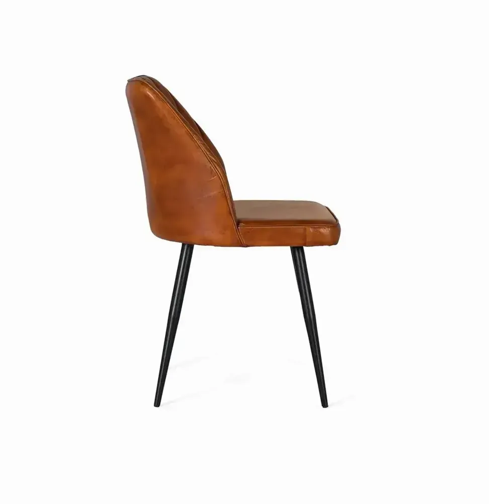 Chaises - Chaise recouverte de cuir marron naturel - GINER Y COLOMER