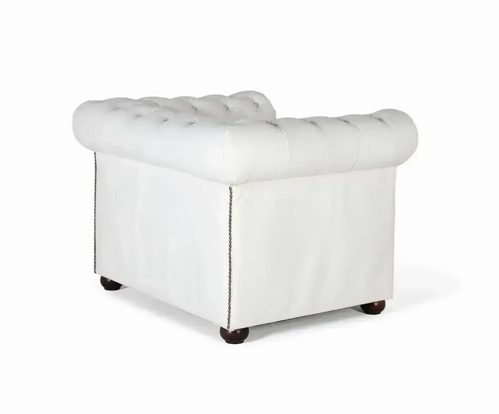 Armchairs - Single-seater Chester armchair covered in natural leather with white finish - GINER Y COLOMER