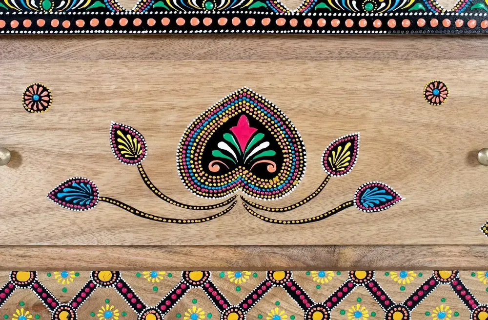 Chests of drawers - Solid mango wood chest of drawers with hand painted details - GINER Y COLOMER