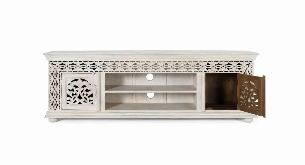 Meubles TV - Meuble TV en bois manguier blanc vieilli - GINER Y COLOMER