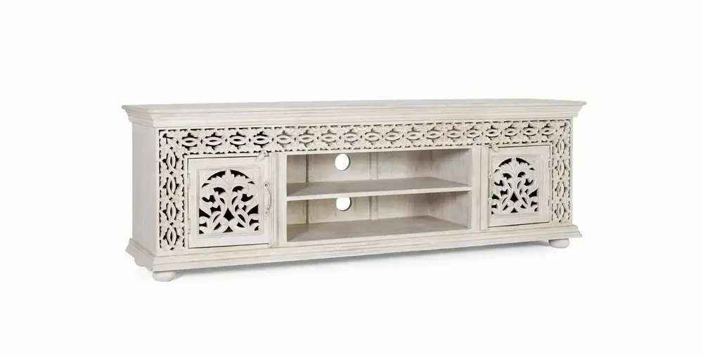 Meubles TV - Meuble TV en bois manguier blanc vieilli - GINER Y COLOMER