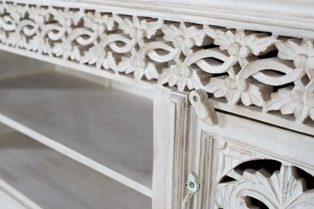 Meubles TV - Meuble TV en bois manguier blanc vieilli - GINER Y COLOMER