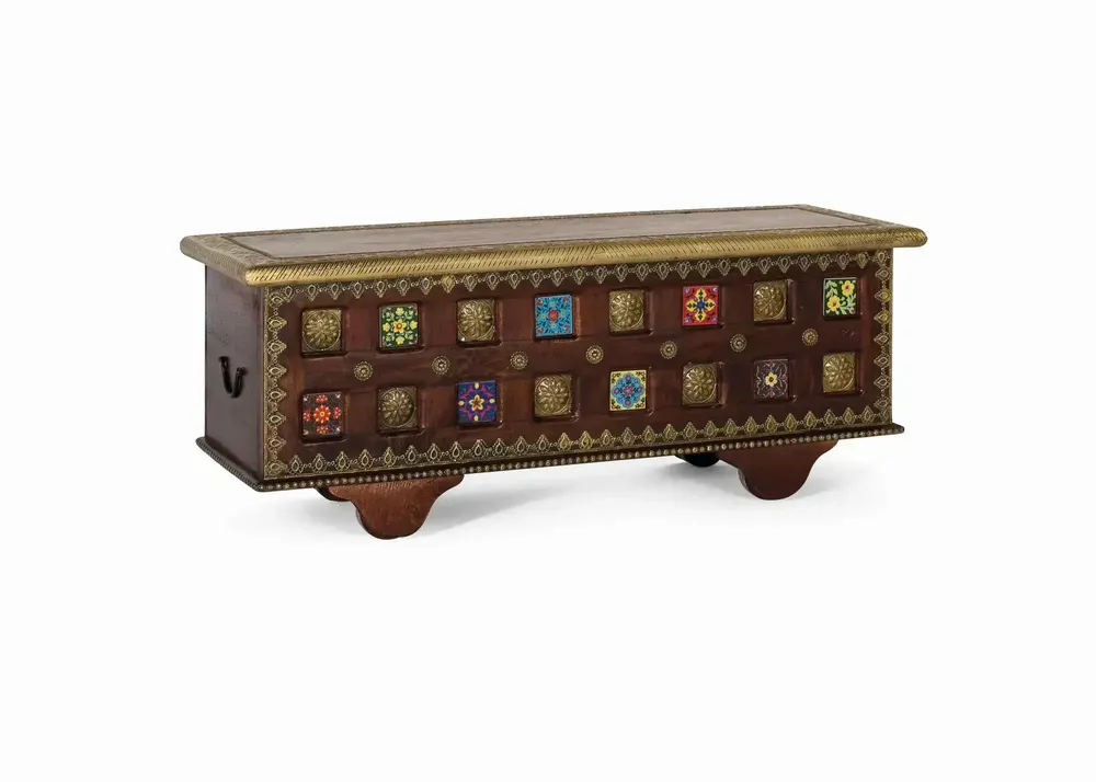 Boîtes de rangement - Coffre en bois manguier cerisier avec bronze et céramique - GINER Y COLOMER