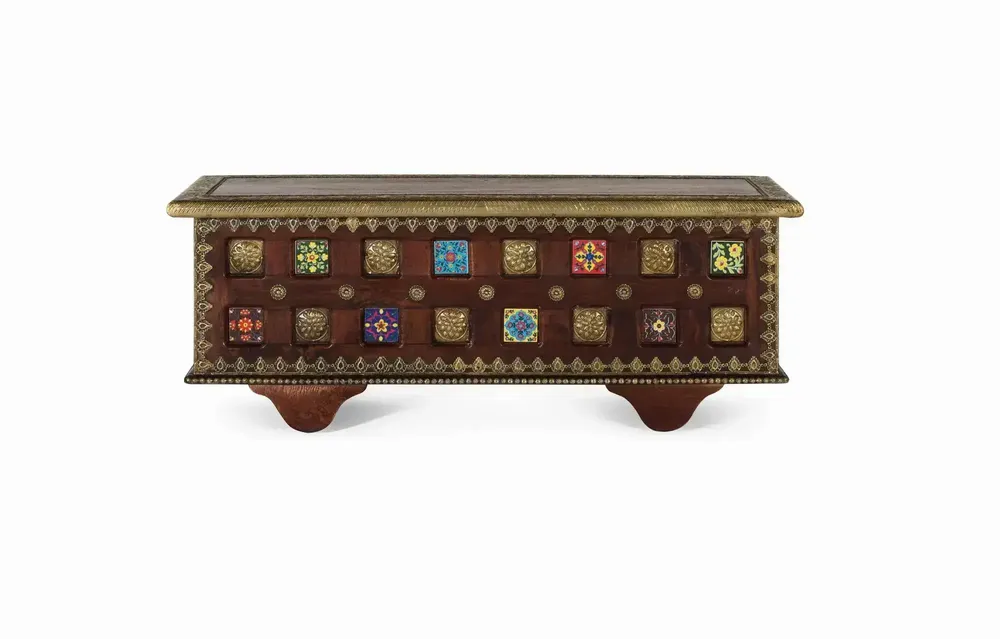 Boîtes de rangement - Coffre en bois manguier cerisier avec bronze et céramique - GINER Y COLOMER